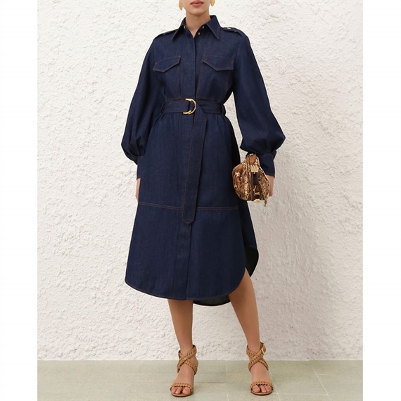 Zimmermann Denim Cargo Midi Kjole, InkZimmermann Denim Cargo Midi Kjole, Ink
